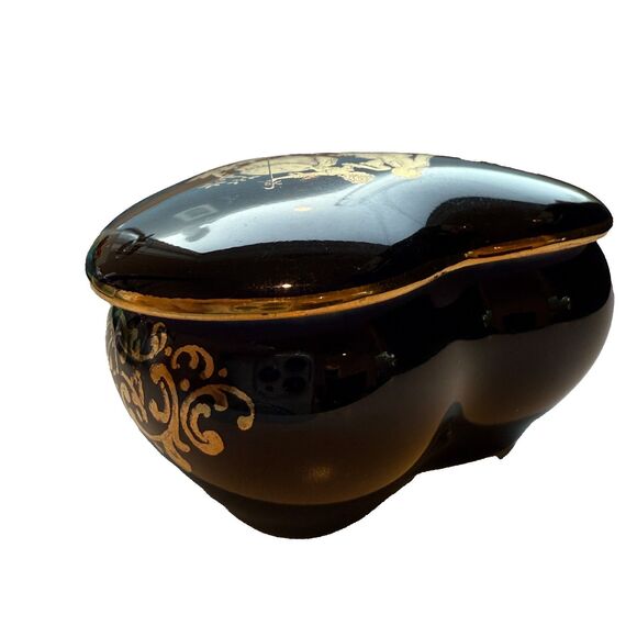 Vintage Limoges Castel Porcelain Heart Trinket Box Cobalt Blue 22K Gold France - Picture 7 of 10